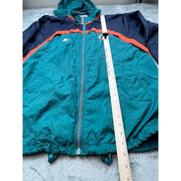 Vintage Miami Dolphins Jacket Mens Large NFL Pro Line Starter Teal Nylon Hooded - Picture 6 of 16